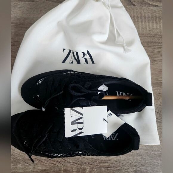 ZARA WOMEN’S MESH DERBY SHOES BACK PULL TAB.LACE-UP CLOSURE 6,5 EU 37. - Picture 1 of 5